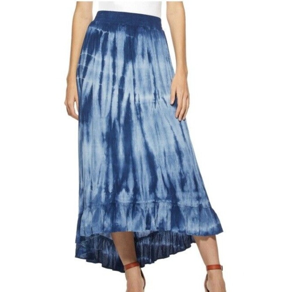 Scoop Blue Tie Dye High Low Peasant Skirt Ruffle Hem Boho Festival M/L